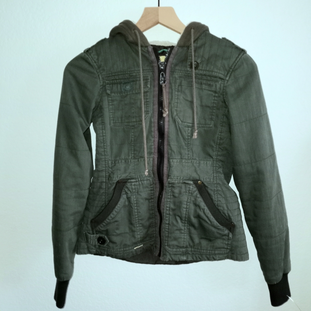 BILLABONG HOODED ARMY GREEN UTILITY JACKET SZ. S